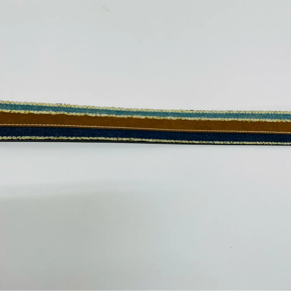 Vintage Belt Denim & Faux Leather Size XL Frayed Boho Casual Blue Brown Trendy